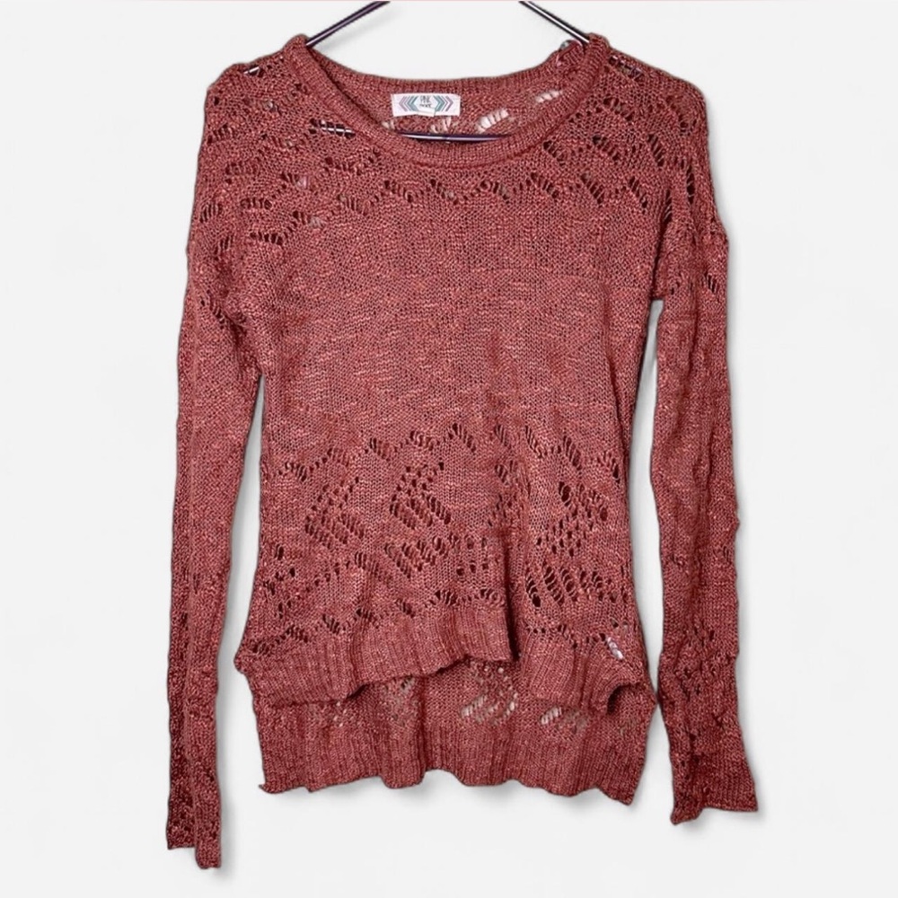 Pink Rose Dusty Rose Crochet Knit Lightweight Sweater - Size Medium
